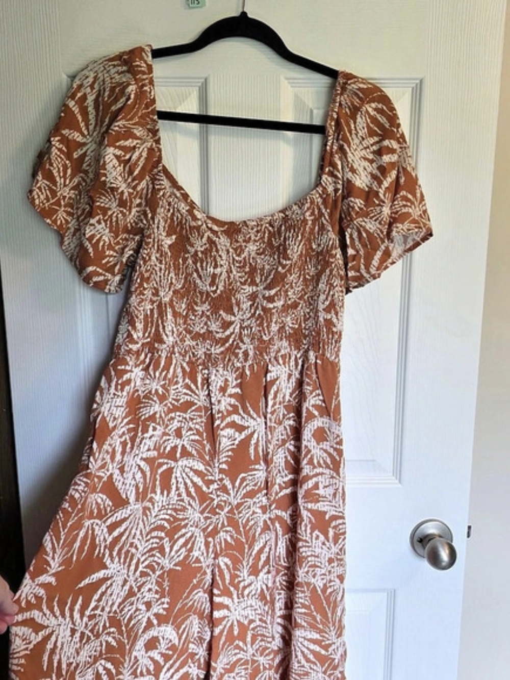Luxology Rust & White Palm-Print Jumpsuit Printed Maxi Dress in Orange & White